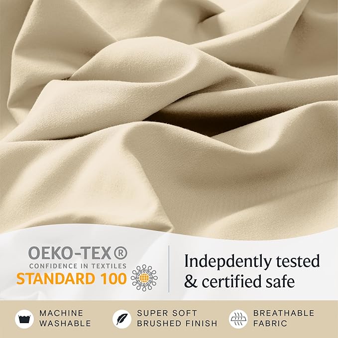 LuxClub Twin Sheets - Soft Kids Bed Sheets, 3 PC Deep Pockets 18" Eco Friendly Wrinkle Free Fitted Sheets Machine Washable Hotel Bedding Silky Soft Cream