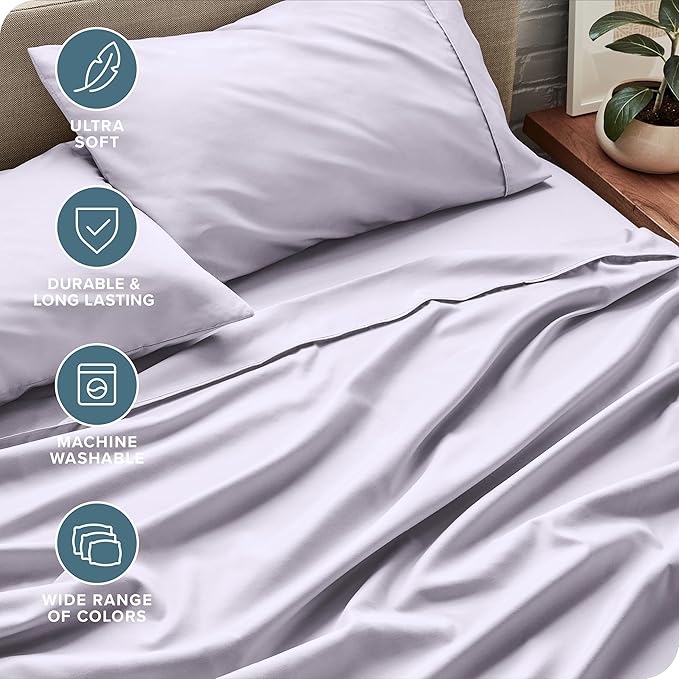 Bare Home Split Head Flex King Sheet Set - 1800 Ultra-Soft Microfiber Bed Sheets - Double Brushed - Deep Pockets - Easy Fit - 4 Piece Set - Bedding Sheets & Pillowcases (Light Lavender)