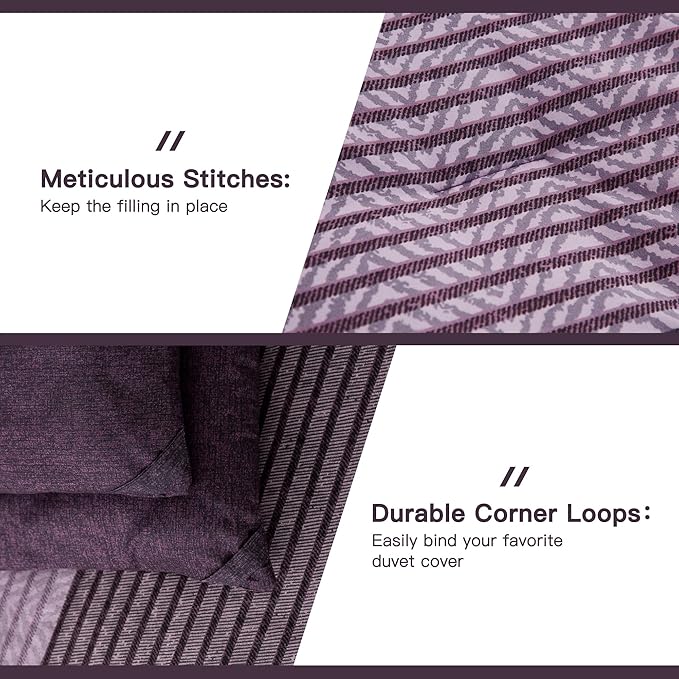 Litanika Purple Comforter Set Super King Plus - 3 Pieces Lightweight Gray Purple Colorblock Stripe Fluffy Bedding Comforter Sets, All Season Bed Set