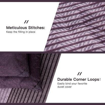 Litanika California King Comforter Set Purple - 3 Pieces Cal King Oversized Lightweight Purple White Colorblock Stripe Bedding Set (104x96In, 2 Pillowcases)