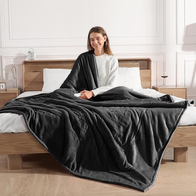 Electric Blanket Full Size Heated Blanket 72X84in - Heating Blanket Soft Plush Sherpa with 5 Heating Level & 10 Hour Auto Off, ETL Certified & Overheat Protection, Gifts for Grandma(Charcoal Grey)