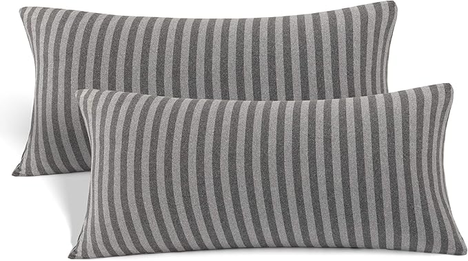2-Pack Stretch Pillow Cases - Jersey Knit & Ultra Soft Envelope Closure Pillowcases T-Shirt Like Microfiber Blend - Suitable for Queen or Standard Size Set of 2, Gray/Black