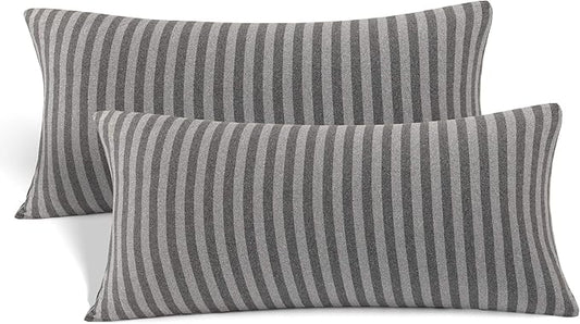 2-Pack Stretch Pillow Cases - Jersey Knit & Ultra Soft Envelope Closure Pillowcases T-Shirt Like Microfiber Blend - Suitable for Queen or Standard Size Set of 2, Gray/Black