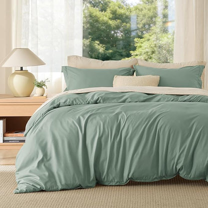 Bedsure Duvet Cover Queen Size - Soft Double Brushed Bedding Set for Kids & Adults, Zipper Closure, 3 Pieces, Includes 1 Duvet Cover (90"x90") & 2 Pillow Shams, NO Comforter, Sage Green
