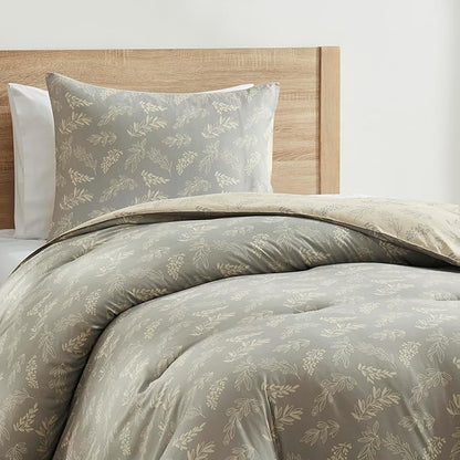 Nestl Twin/Twin XL Comforter Set - Grey Bed in a Bag Twin, 2 Pieces Reversible Bed Set, Soft Floral Bedding Set for College Dorm, All Season Botanical Comforters with Pillow Sham