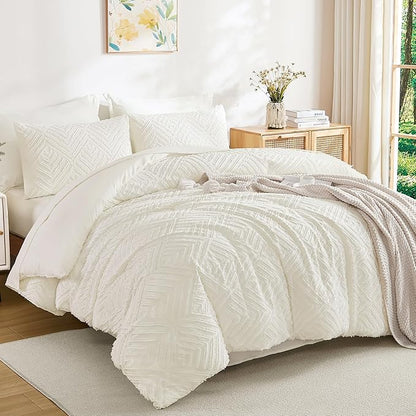 Andency Oversized King Size Comforter Set 7 Pieces Ivory - Bed in a Bag Oversized King Boho Lightweight Fluffy Tufted Bedding Sets with Comforter, Sheets, Pillowcases & Shams