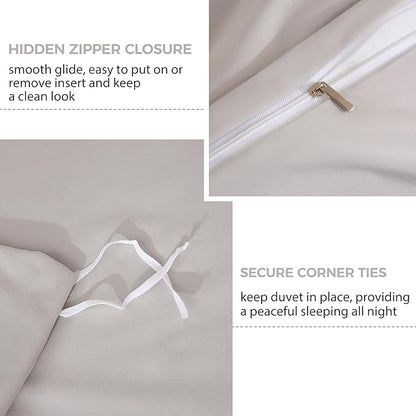 JSD Light Grey Duvet Cover Set Full Size, 3 Piece Duvet Cover with Pillow Shams, Soft Brushed Microfiber Zipper Closure, Comforter Not Included
