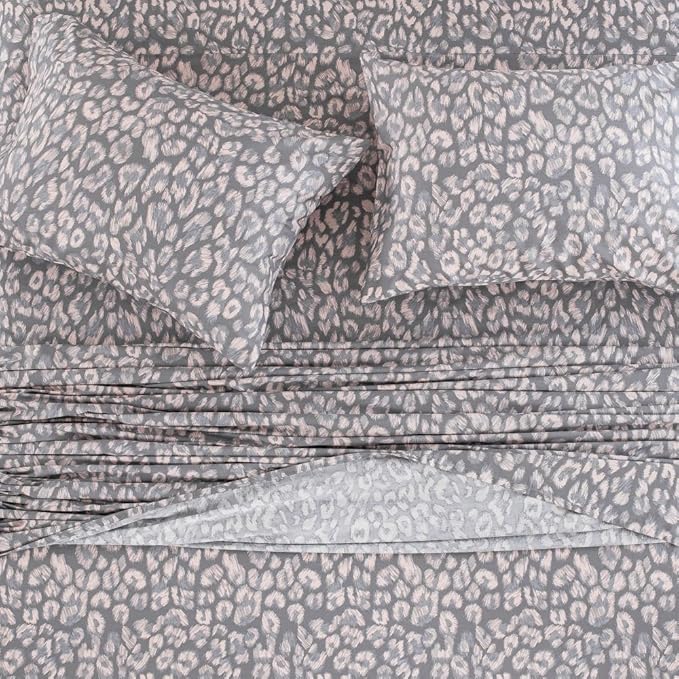 DAUAOTO Twin XL Cotton Sheets Set Printed Bedding Sets, Up to 14" Deep Mattress, Modern Pattern Bedlinen for Twin Extra Long Bed, Leopard Gray