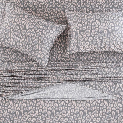 DAUAOTO Twin XL Cotton Sheets Set Printed Bedding Sets, Up to 14" Deep Mattress, Modern Pattern Bedlinen for Twin Extra Long Bed, Leopard Gray