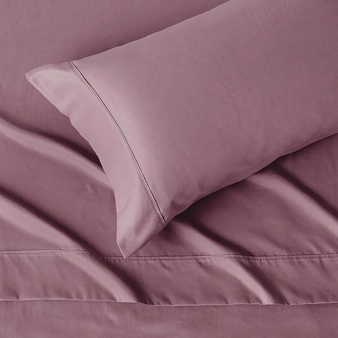 Amazon Basics Lightweight Super Soft Easy Care Wrinkle-Free Microfiber 3-Piece Bed Sheet Set with 14-Inch Deep Pockets, Twin, Rose, Solid