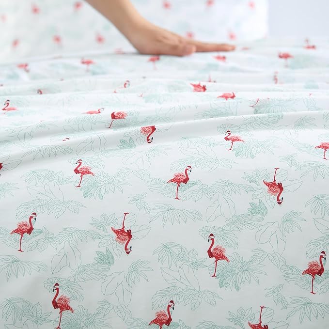 Tommy Bahama - King Size Sheet Set, Crisp & Cool Cotton Percale Bedding with a Smooth Lightweight Feel, 4 Piece Holiday Bed Sheets with Matching Pillowcases (Flamingo Santa Green)