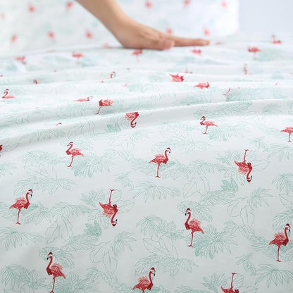 Tommy Bahama - King Size Sheet Set, Crisp & Cool Cotton Percale Bedding with a Smooth Lightweight Feel, 4 Piece Holiday Bed Sheets with Matching Pillowcases (Flamingo Santa Green)