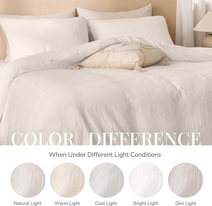 Ivory White Duvet Cover King, 100% Sandwashed Cotton Soft King Size Duvet Cover Set 3 Pieces with Zipper Clousre & Corner Buttons (Ivory White, King 104 x 90)