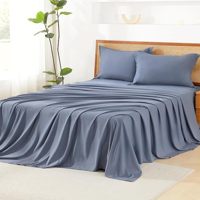 Litanika Queen Size Comforter Set with Sheets Bluish Grey - 7 Pieces Bed in a Bag Queen Chevron Tufted Complete Bedding Sets with Comforter, Sheets, Pillowcases & Shams