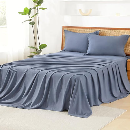 Litanika Queen Size Comforter Set with Sheets Bluish Grey - 7 Pieces Bed in a Bag Queen Chevron Tufted Complete Bedding Sets with Comforter, Sheets, Pillowcases & Shams