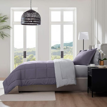 Nestl 5 Piece Twin Comforter Set – Grayish Purple Reversible Bed in a Bag – Complete Twin Size Bedding Set with Sheets, Pillowcase and Sham