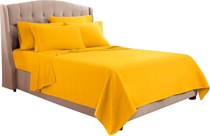 Clara Clark Twin Sheets, 5 Piece Set - Hotel Luxury Sheets for Twin Size Bed, Super Soft Bedding Set, Twin Size, Yellow