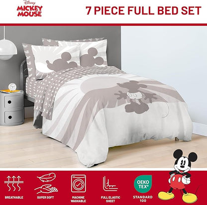 Jay Franco Disney Mickey Mouse Full Size Comforter Set - 7 Piece Bedding Includes Sheet Set & Pillow Covers - Super Soft Cozy Bedding