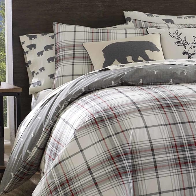 Eddie Bauer - Twin Comforter Set, Reversible Bedding with Matching Sham, Medium-Weight for Year Round Use, Dorm Essentials (Alder Grey/Red)