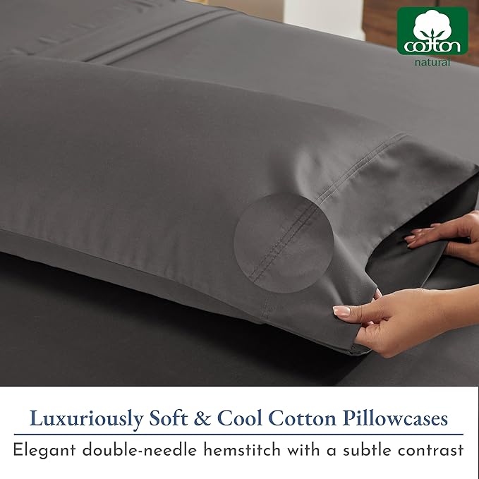 Heirloom Soft, Smooth & Thick Certified 800 Thread Count 100% Cotton Sateen, 2 Pillow Cases King Size, Fits King Pillows (Grey)