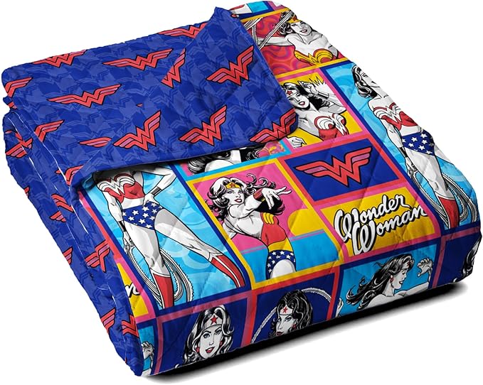 Northwest Warner Bros Wonder Woman Wonder Pop Quilted Throw Blanket, Comfy Throw, Adults Boys Girls, Soft Lightweight Bedding for Bed, or Couch, 60 x 80 inches