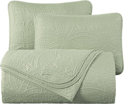 Chezmoi Collection Austin 3-piece Oversized Bedspread Coverlet Set (King, Sage) | Oversized, Lightweight, Fade Resistant