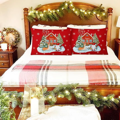 YIYEA Christmas Standard Pillow Cases Set of 2, Ultra Soft Double Brushed Microfiber Pillowcases Standard, Christmas Bed Pillow Covers, Fade Resistant, Easy Slip-On (20"x26")