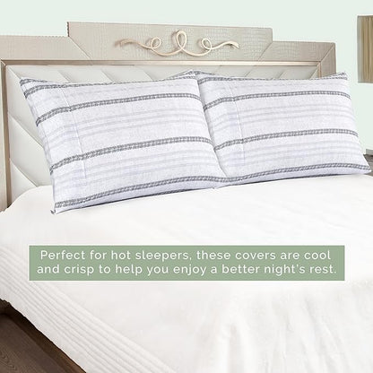 Elegant Comfort Ultra Soft Set of 2 Striped Print Pillowcases - 1500 Premium Hotel Quality Microfiber, Soft and Smooth Envelope Closure 2-Piece Pillow Covers - Standard/Queen, Traci Gray