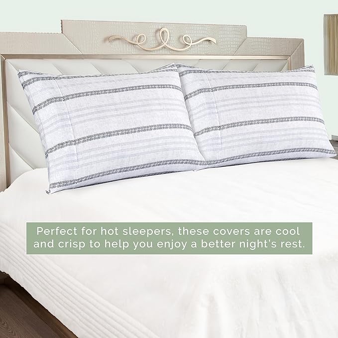 Elegant Comfort Ultra Soft Set of 2 Striped Print Pillowcases - 1500 Premium Hotel Quality Microfiber, Soft and Smooth Envelope Closure 2-Piece Pillow Covers - King, Traci Gray