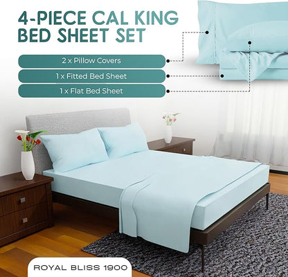 California King Sheet Sets – 4Pcs Cal King Bedding Set, Deep Pocket, Double Brushed Microfiber, Fade Resistant, Soft & Breathable Bed Sheets for Ultimate Comfort(Aqua)