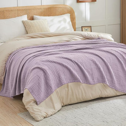 EMME Cotton Muslin King Blanket Bed Layering Bedspread Coverlet Breathable Gauze Soft Lightweight (Heather Lavender, 108"x90")