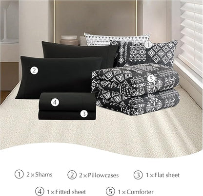 Geniospin King Size Comforter Set- 7 Pieces Boho Bed in a Bag, Western Bedding Set for All Seasons, Reversible Aztec Bedding, Lightweight Comforter Bed Set with Sheets, Pillowcases & Shams