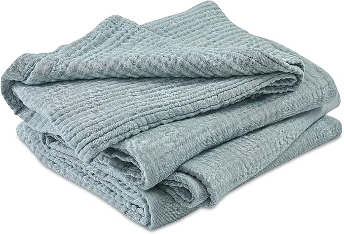 EMME Cotton Muslin King Blanket Bed Layering Bedspread Coverlet Breathable Gauze Blanket Soft Lightweight (Heather Teal, 108"x90")