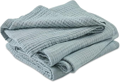 EMME Cotton Muslin King Blanket Bed Layering Bedspread Coverlet Breathable Gauze Blanket Soft Lightweight (Heather Teal, 108"x90")