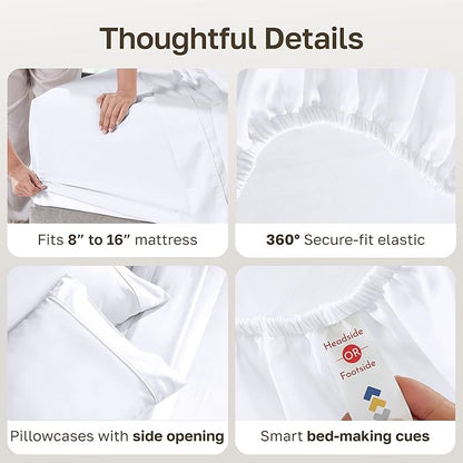 California Design Den Full Size Bed Sheets Set - Soft 400 Thread Count Sateen, Natural 100% Cotton Sheets Full Size Bed Set, Deep Pockets for a Snug Fit, Durable Bedding - White