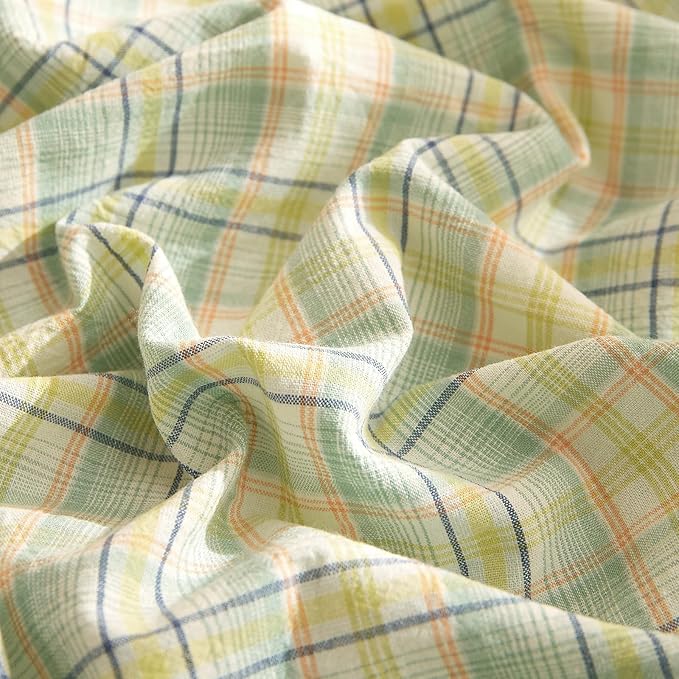 EAVD Green Gingham Duvet Cover Full Size Washed Cotton Bedding Set 3 Pieces Multicolor Grid Plaid Duvet Cover with 2 Pillowcases Modern Farmhouse Gingham Bedding Set with Zipper Closure