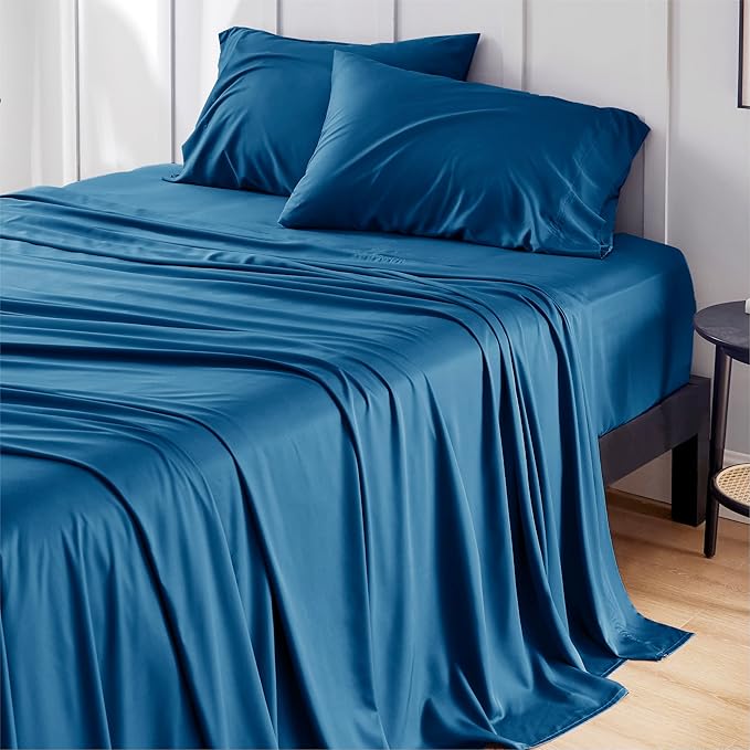 Bedsure Full Size Bed Sheets, Cooling Sheets, Rayon Derived from Bamboo, PureWoven, Breathable & Soft, Deep Pocket Up to 16 Inches, Hotel Luxury Silky Bedding for Hot Sleepers, Teal