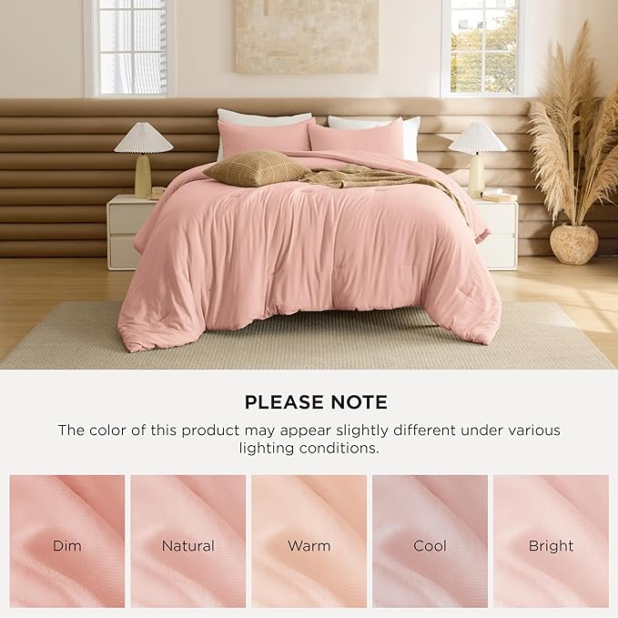 Bedsure King Comforter Set, Blush Pink Soft Prewashed Bedding for All Seasons, 3 Pieces GentleSoft™ Bed Set, 1 Lightweight Comforter (104"x90") and 2 Pillowcases (20"x36")