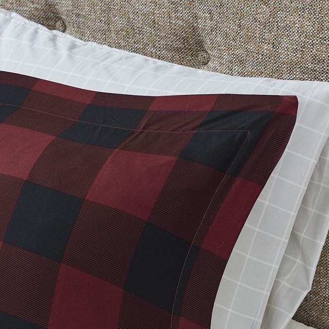 Madison Park Essentials Cozy Bed in A Bag - Reversible Comforter with Complete Sheet Set, Casual Plaid Cabin Design, All Season Cover, Decorative Pillow, Everest Plaid Red Twin(68"x86") 6 Piece
