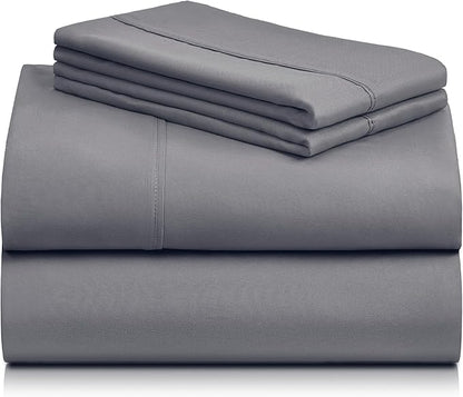 LuxClub Twin Sheets - Soft Kids Bed Sheet for Boys and Girls, 4 PC Deep Pockets 18" Eco Friendly Wrinkle Free Machine Washable Hotel Bedding Silky Soft- Light Grey