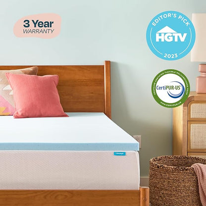 Linenspa Memory Foam Mattress Topper, Full XL Size - 2 Inch Gel Infused Memory Foam - Plush Feel - Cooling and Pressure Relieving - CertiPUR Certified