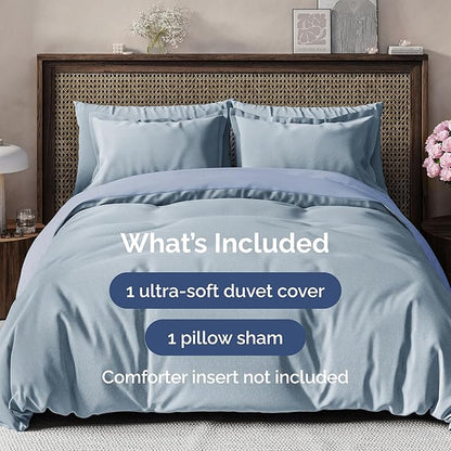 Duvet Cover Twin/Twin XL Size Set - Extra Soft Twin/Twin XL Duvet Cover 68" x 90" with 1 Pillow Sham - Hotel Luxury, Easy Care, Fade Free w/ Zipper Closures & Ties - Cozy & Breathable (Heathered Blue)