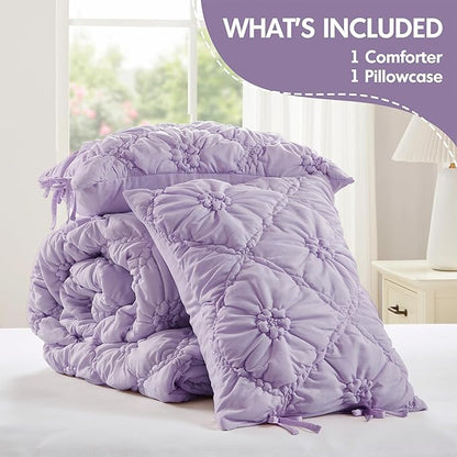 Intelligent Design Twin Comforter Set – Purple Lily Puffy Floral Shabby Chic Boho Bedding for Girls, Ultra-Soft, Lightweight & All-Season, Twin