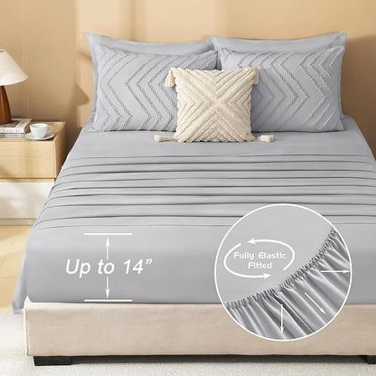 Litanika Light Grey California King Size Comforter Set with Sheets - 7 Pieces Bed in a Bag California King Boho Tufted Complete Bedding Sets with Comforter, Sheets, Pillowcases & Shams