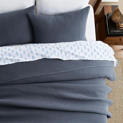 EVERGRACEHOME Cotton Coverlet Set Full Queen Size 3 Pieces, Lightweight Soft Ribbed Matelassé Bedspread Quilt Set, Cozy Oversized Quilted Bedding Set with 2 Pillow Shams for All Seasons, Midnight Blue