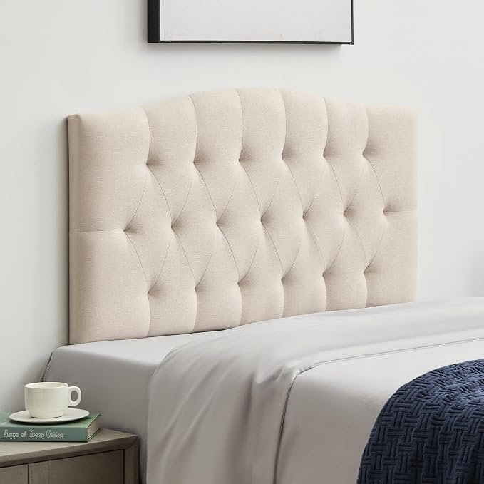 Tufted Upholstered Twin Headboard Only, Adjustable Heige 38-50 in, Beige | Twin Size Headboard for Dorm Bed, Durable Linen Fabric Headboards, Twin XL Headboard with Modern Diamon Design Wood
