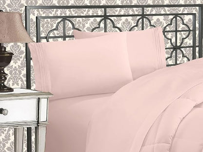 Elegant Comfort Luxurious 1500 Premium Hotel Quality Microfiber Three Line Embroidered Softest 4-Piece Bed Sheet Set, Wrinkle and Fade Resistant, California King, Blush Pink