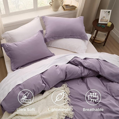 Bedsure Grayish Purple Duvet Cover Queen Size - 3 Pieces Prewashed Cotton-Like Polyester Extra Soft Bedding Set, Includes 1 Duvet Cover 90x90 Inches with Zipper Closure & 2 Pillow Shams, No Comforter