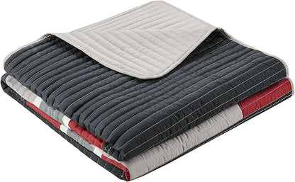 Comfort Spaces Quilt Set Trendy Casual Fun, Vibrant Color Design, Hypoallergenic All Season, Lightweight Coverlet Bedspread Cozy Kids Bedding & Sham Twin/Twin XL Pierre Black/Red Stripe 2 Piece
