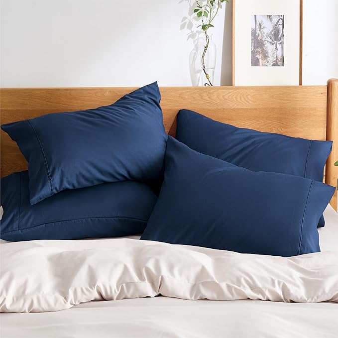Bedsure Queen Pillow Cases Set of 4 - Navy Brushed Microfiber Pillowcases 4 Pack, Super Soft Pillowcase, Pillow Case Covers with Envelope Closure for Kids, Wrinkle, Fade Resistant, 20x30 Inches